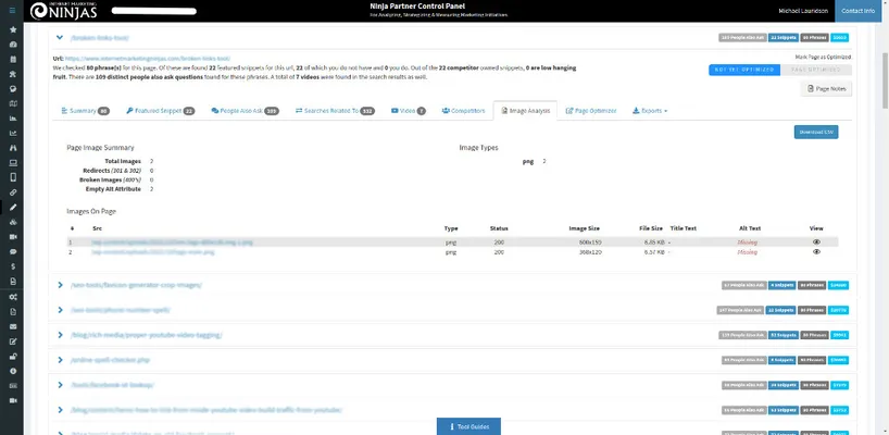 Client page image analysis