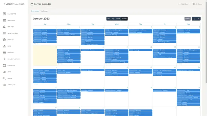 Service calendar
