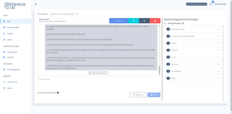 Main tool dashboard