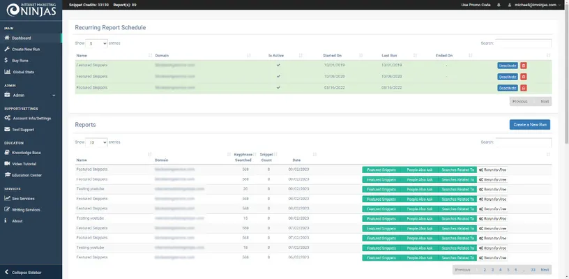 User dashboard