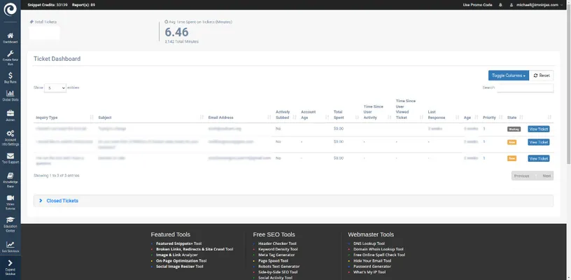 Ticket dashboard