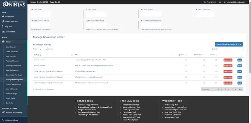 Knowledge center admin
