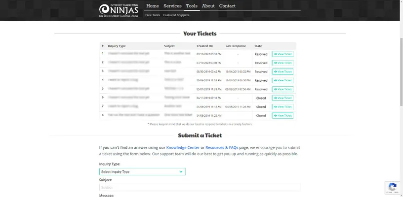 Public ticket page
