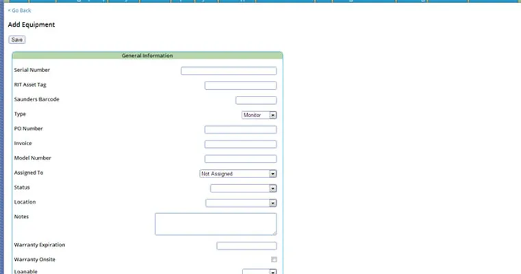 Add equipment form.