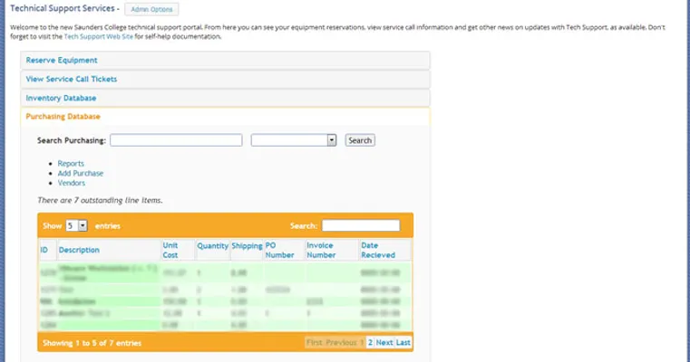 Purchase database accordion