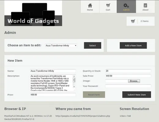 Admin page