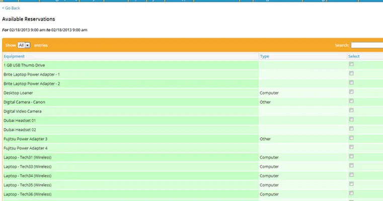 Equipment reservation system