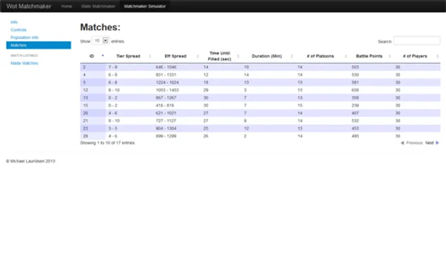 Matches Listing