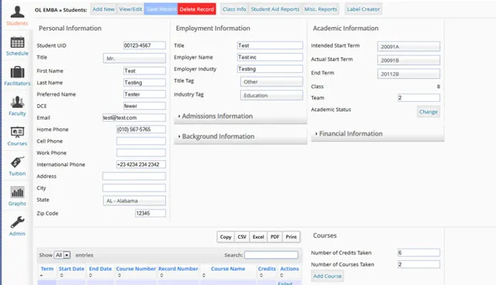Student data form