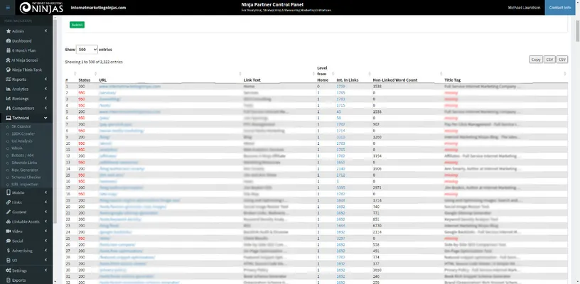 Table of crawl results